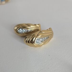 Vintage Monet Gold Tone Earrings with Rhinestones